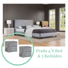 DC Prada 4'6 Double bed in a Box with 2 matching Double bedside Cabinets Silver